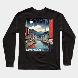 Gwangan Bridge South Korea Rainy Night Travel Tourism Retro Vintage Long Sleeve T-Shirt